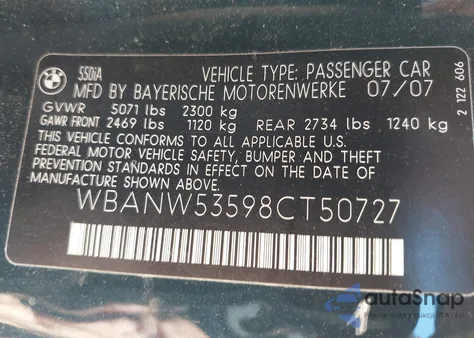 2008 BMW 550I from USA, damaged, VIN WBANW53598CT50727